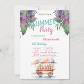 Invitation Fleurs de feuilles de palmier Glaces Fête d'annive (Devant)