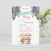 Invitation Fleurs de feuilles de palmier Glaces Fête d'annive (Debout devant)