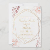 Invitation Fleurs de feuilles florales rose rose or espagnol (Devant)