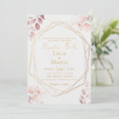 Invitation Fleurs de feuilles florales rose rose or espagnol (Debout devant)