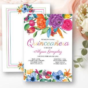 Invitation Fleurs de Fiesta Blanc Fleur Quinceanera Colorée