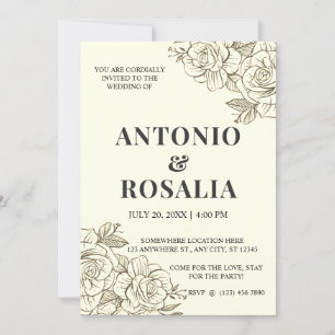 Invitation Fleurs de filtre Sepia Vintage Illustration Mariag