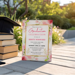 Invitation Fleurs de fin d'études d'été rose aquarelle