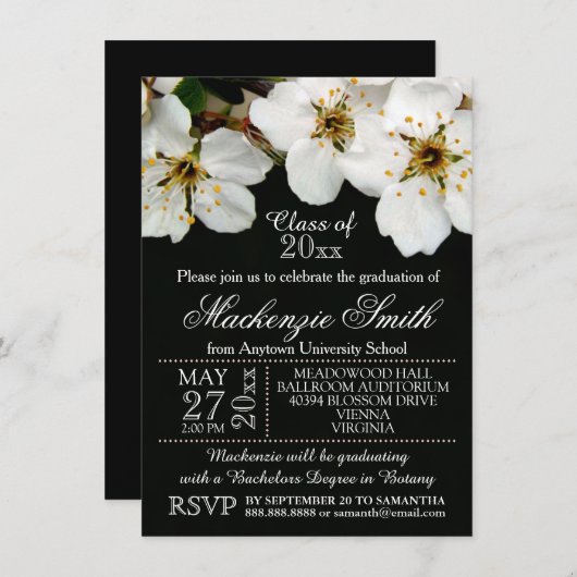 Invitation Fleurs de fleurs blanches Annonces de graduation (Devant / Derrière)