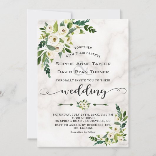 Invitation Fleurs de fleurs blanches Mariage d'écriture manus (Devant)