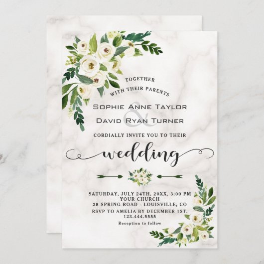 Invitation Fleurs de fleurs blanches Mariage d'écriture manus (Devant / Derrière)