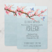 Invitation Fleurs de fleurs de cerisiers et anniversaire d'oi (Devant / Derrière)