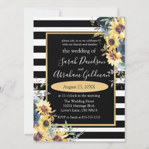 Invitation Fleurs de Fleurs de Fleurs de Soleil Noir et Blanc