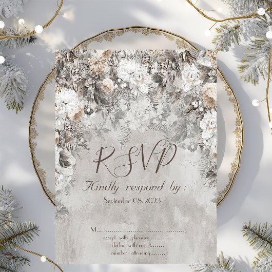 Invitation Fleurs de forêt de merveilleux hiver RSVP