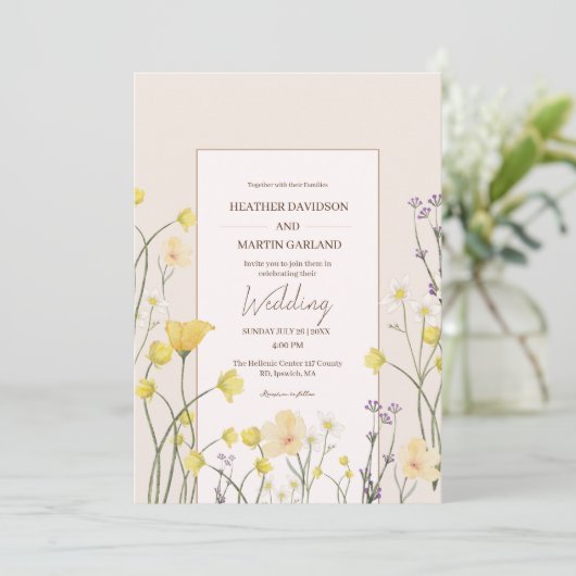 Invitation Fleurs de Forêt Douce Pastel Mariage d'ivoire (Debout devant)