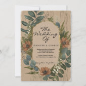 Invitation Fleurs de forêt en bois vert rustique Mariage (Devant)