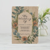 Invitation Fleurs de forêt en bois vert rustique Mariage (Debout devant)