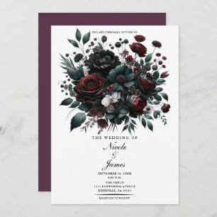 Invitation Fleurs de Forêt Moody foncé Élégant Mariage Floral