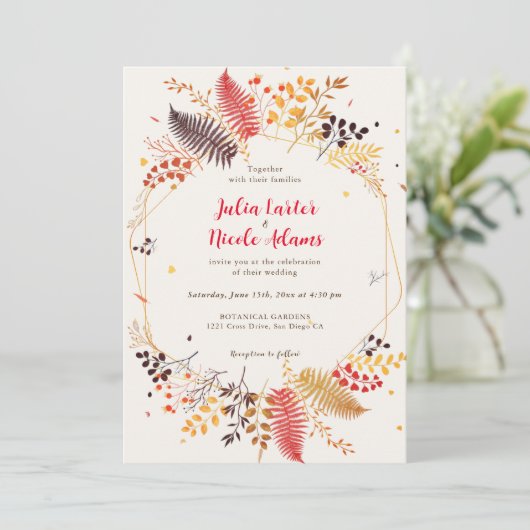 Invitation Fleurs de forêt sauvage Mariage de feuillage de ch (Debout devant)