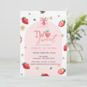 Invitation Fleurs de fraises Deux douces 2e anniversaire (Debout devant)