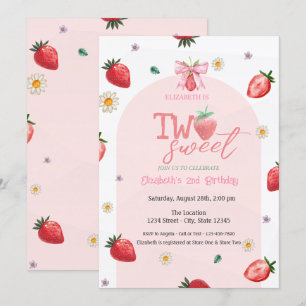 Invitation Fleurs de fraises Deux douces 2e anniversaire