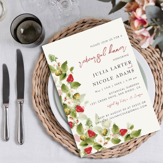 Invitation Fleurs de Fraises Sauvages Rouges Sucrées Dîner de