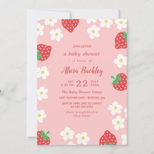 Invitation Fleurs de fraises sucrées - Baby shower (Devant)