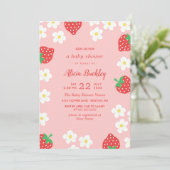 Invitation Fleurs de fraises sucrées - Baby shower (Debout devant)