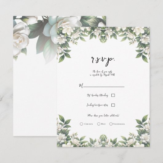 Invitation Fleurs de Gardenia Blanche Elégant Mariage Floral  (Devant / Derrière)