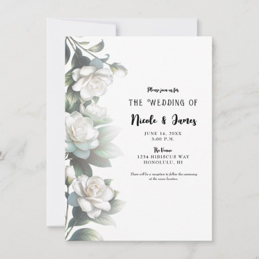 Invitation Fleurs de Gardenia Blanches Élégant Mariage Floral (Devant)