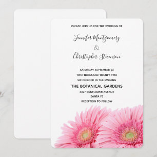 Invitation Fleurs de gerbera roses Élégante photo de mariage