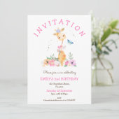 Invitation Fleurs de Giraffe Cute Filles 2e fête d'anniversai (Debout devant)