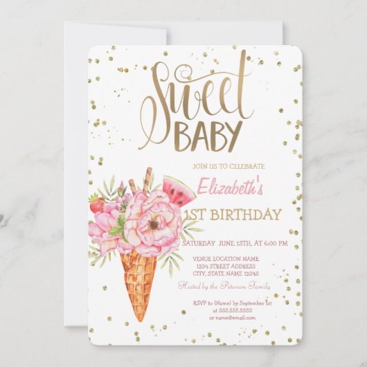 Invitation Fleurs de glace Fruits Diamants Anniversaire (Devant)