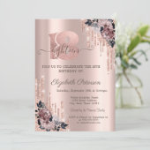 Invitation  Fleurs de Glitter Rose Gold 18e Anniversaire  (Debout devant)