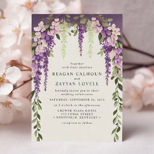 Invitation Fleurs de glycine violette Verdure Mariage Moderne