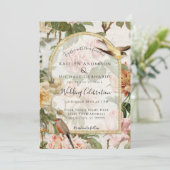 Invitation Fleurs de gouache botanique n Oiseaux Mariage doré (Debout devant)