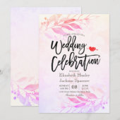 Invitation Fleurs de gouache magenta Fleur botanique Mariage (Devant / Derrière)