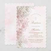 Invitation Fleurs de Gypsophile baptême de bébé fille (Devant / Derrière)