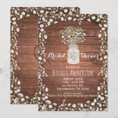 Invitation Fleurs de Gypsophile & Bois Élégant Rustique (Devant / Derrière)
