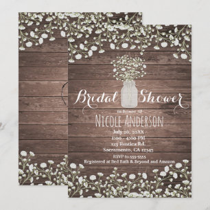 Invitation Fleurs de Gypsophile Bois Rustique Baby Shower