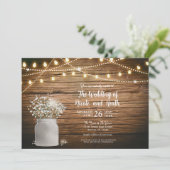Invitation Fleurs de Gypsophile dans un pot Mason rustique & (Debout devant)