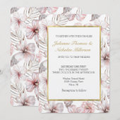 Invitation Fleurs de Hibiscus Rose Mariage (Devant / Derrière)