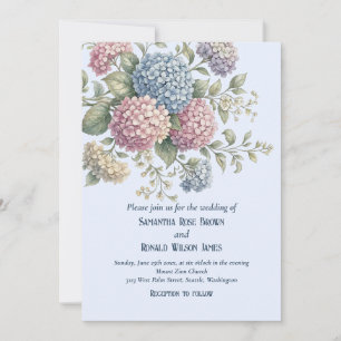Invitation Fleurs de Hortensia délicates bleu poussiéreux Mar
