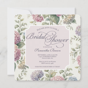 Invitation Fleurs de Hortensia Délicates pour une Baby Shower