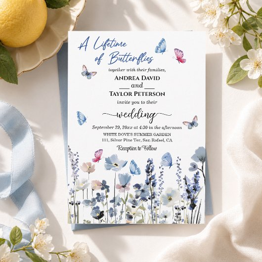 Invitation Fleurs de Jacinthe Papillons Mariage