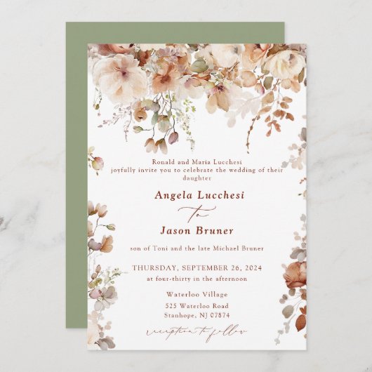 Invitation Fleurs de jardin boho rustiques Mariage QR Code In (Devant / Derrière)