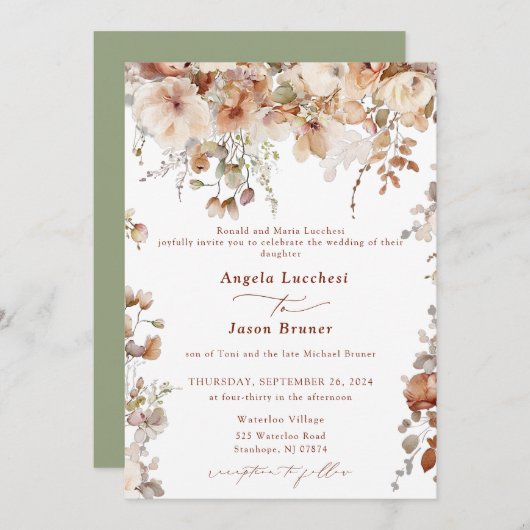 Invitation Fleurs de jardin boho rustiques Mariage QR Code In (Devant / Derrière)