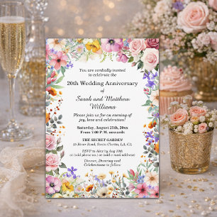 Invitation Fleurs de jardin chic 20e anniversaire de mariage