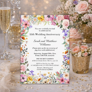 Invitation Fleurs de jardin chic 55e anniversaire de mariage