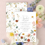 Invitation Fleurs de jardin Fête des mariées de script botani<br><div class="desc">Invitation de douche nuptiale moderne et élégante avec un design flatlay de jardin/fleur sauvage de rose délicat, jaune moutarde, bleu clair et orange brûlé aquarelle botanique florale. Personnalisez facilement vos détails de douche nuptiale, accentué par une belle calligraphie moderne lettrée à la main. Copyright Anastasia Surridge pour Invitations élégants, tous...</div>