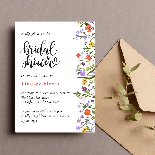 Invitation Fleurs de jardin Fête des mariées de script botani