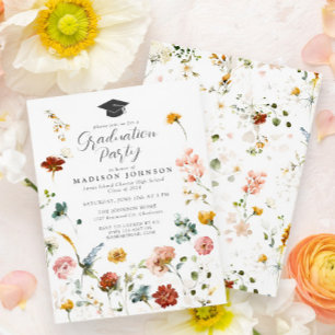 Invitation Fleurs de jardin Parti de fin d'études secondaires