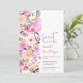 Invitation Fleurs de jardin peintes aquarelle Sweet 16 (Debout devant)