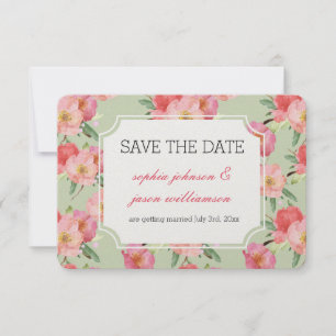 Invitation Fleurs de Jardin rose Aquarelle enregistrer la dat