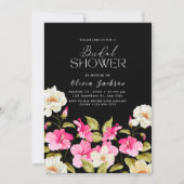 Invitation Fleurs de jardin rose noir Douche nuptiale (Devant)